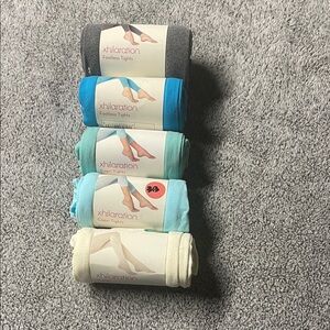 Xhilaration Footless & Capri Tights Pack — Gray, Teal, Aqua, Light Blue & Cream